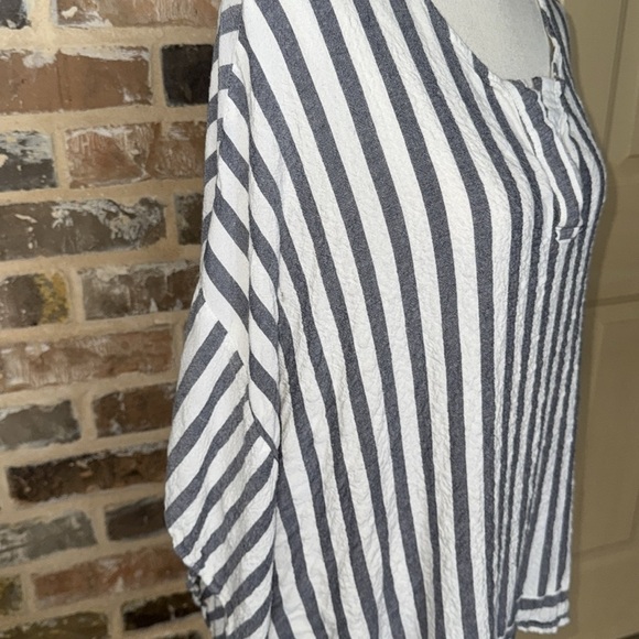 Cotton Bleu Striped Gray White Oversized Top Bat Wing Sleeve Poncho Style Sz L - Picture 2 of 10